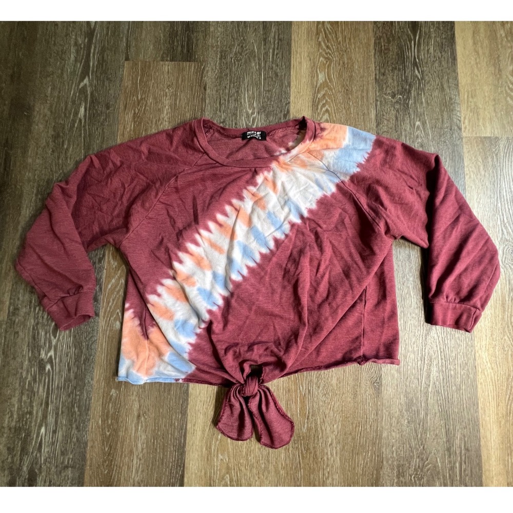 Jolie & Joy Sweatshirt Women 1X Burgundy Tie Dye Front Tie Raglan Long Sleeve